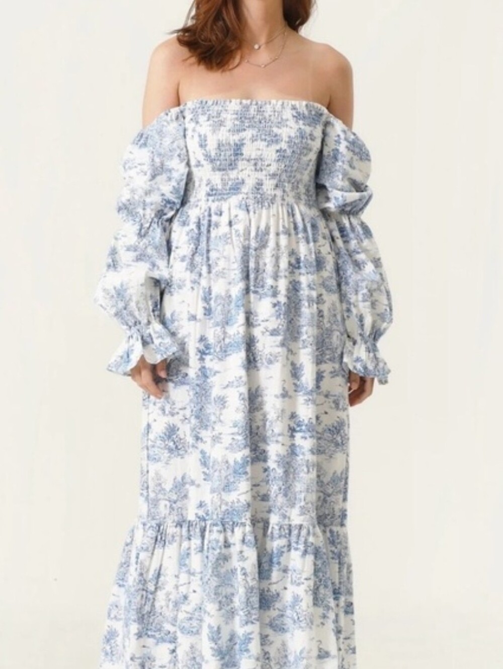 Nothing Fits But Blue White Toile Linen Cotton Maxi Dress M/l